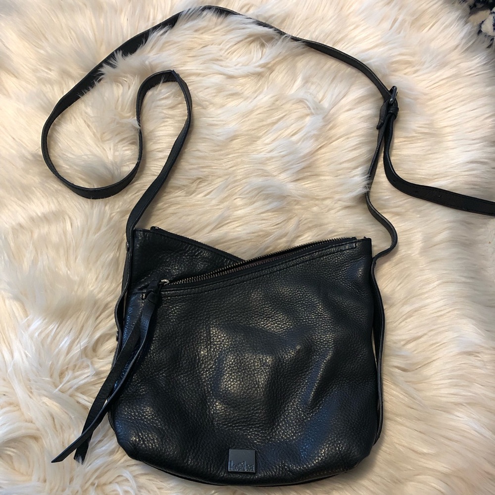 Kooba black leather multi pocket crossbody handbag